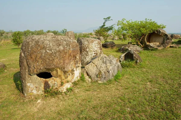 Ancient stone jars in a Plain of Jars (Site #1) near Phonsavan, Xienghouang province, Laos.