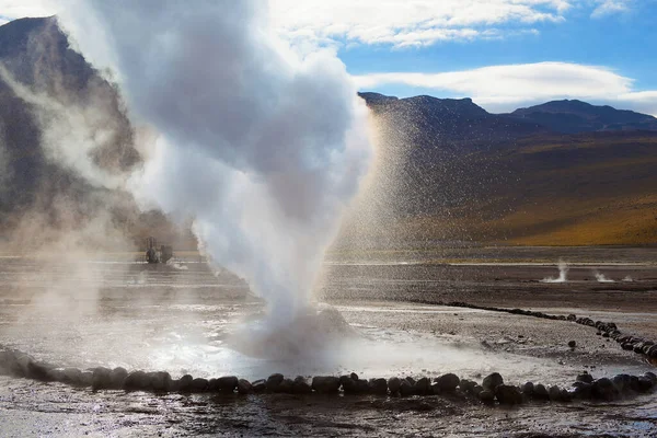 Geysir Geothermischen Feld Tatio Bei Sonnenaufgang Chile — Stockfoto