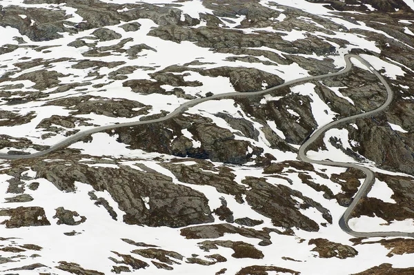 Estrada Montanha Sinuosa Fiorde Geiganger Pico Montanha Dalsnibba Geiranger Noruega — Fotografia de Stock