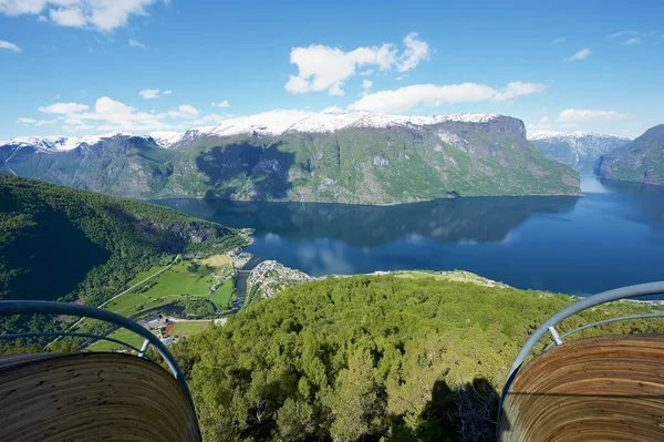 Vista Para Fiorde Aurlandsfjord Ponto Vista Stegastein Noruega — Fotografia de Stock