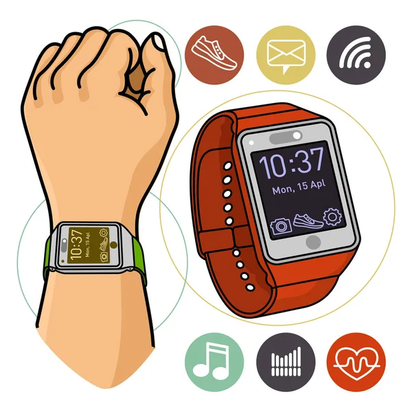 Vector illustration of fitness band, smart watch. — Stock Vector