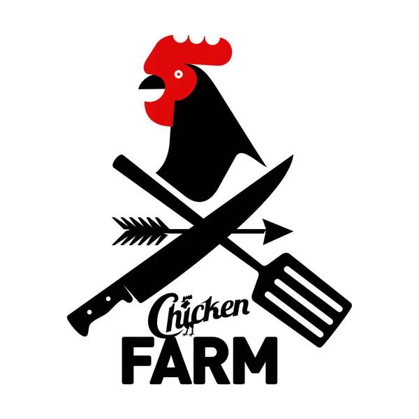 Mezőgazdasági logó kakassal és mezőgazdasági szerszámokkal — Stock Vector