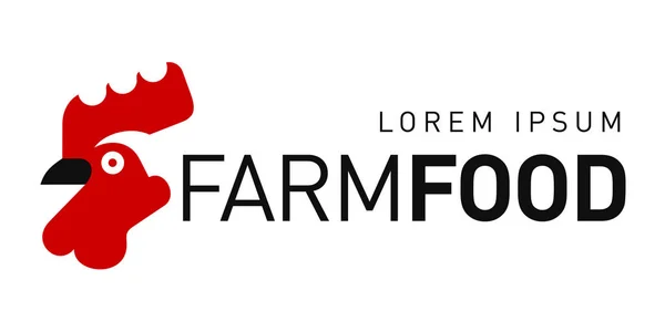 Логотип фермы с петухом и фермерскими инструментами — стоковый вектор