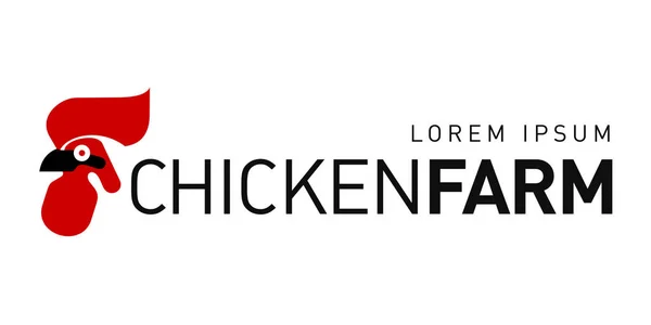 Logotipo de la granja con un gallo y herramientas para agricultores — Vector de stock