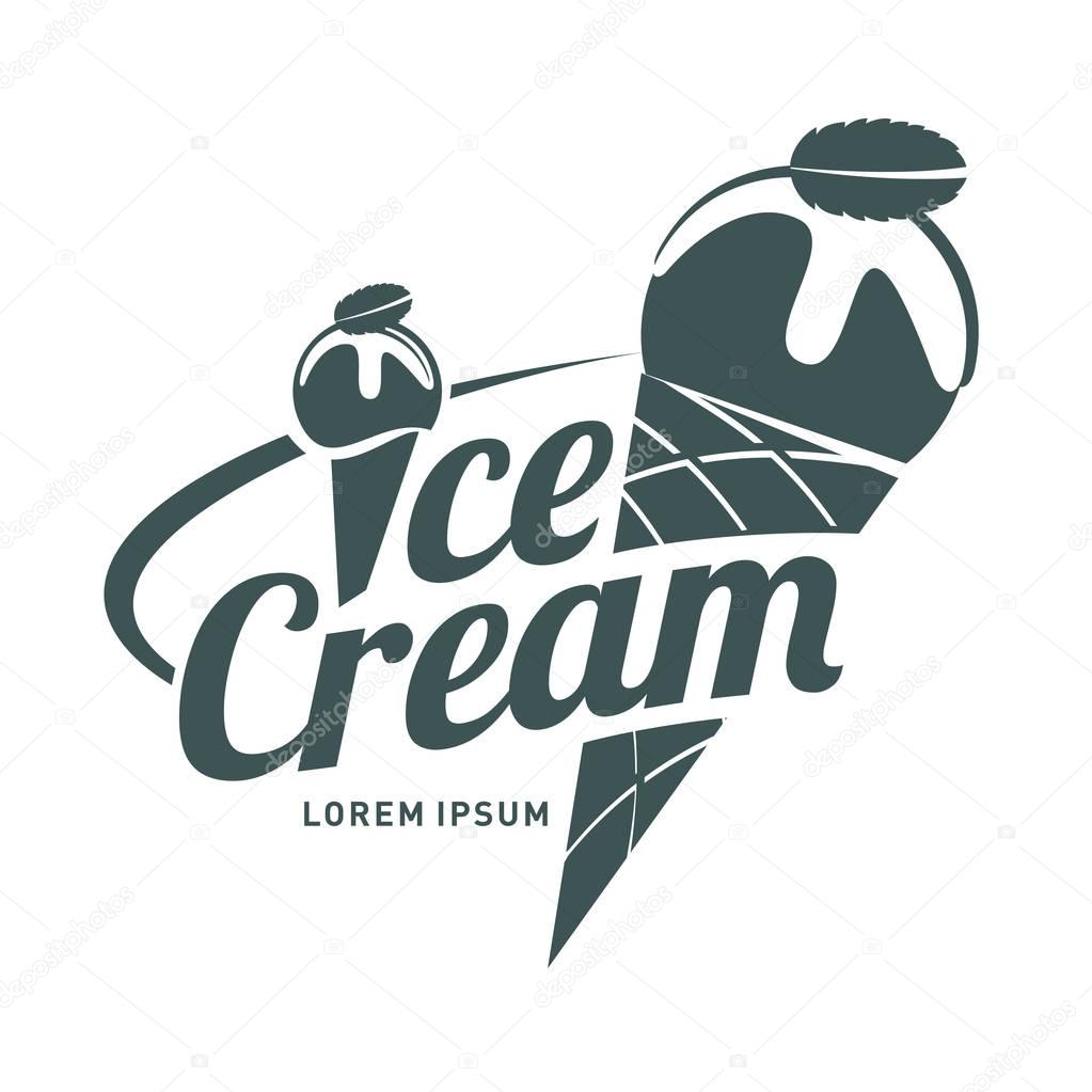 Ice cream logo vector illustration. Vintage style badges and labels design concept for your restaurant business. Black and white logo templates for your design. Isolated on a white background