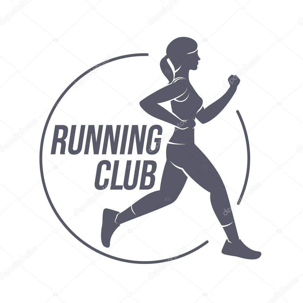 Running club logo templates. Fitness, Aerobic, workout exercise in gym. Sport badges and labels. Black and white logo templates for your design. Vector illustration isolated on white background.