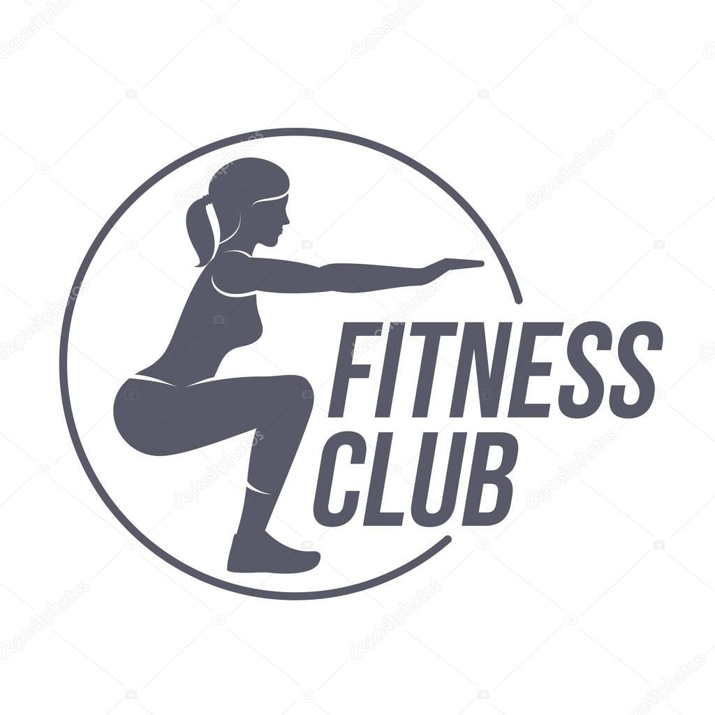 Fitness club logo templates. Fitness, Aerobic, workout exercise in gym. Sport badges and labels. Black and white logo templates for your design. Vector illustration isolated on white background.
