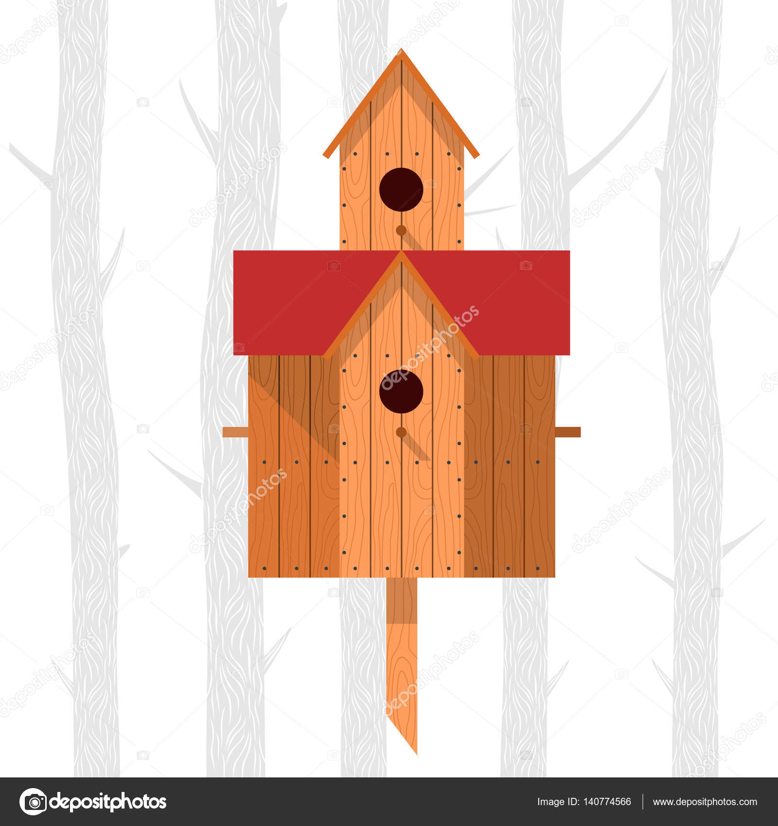 Illustrazione di vettore della sorgente con legno casette per gli uccellini Alberi germogli dell albero disgelo uccelli Grafica Web banner pubblicit 