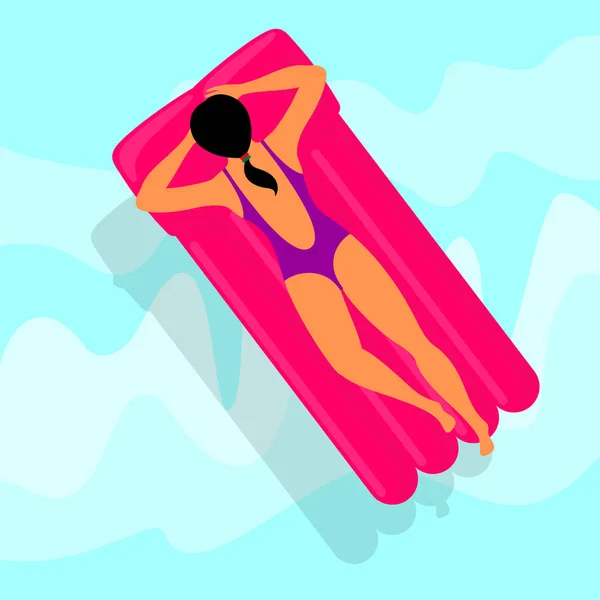 Chica nada en el mar — Vector de stock