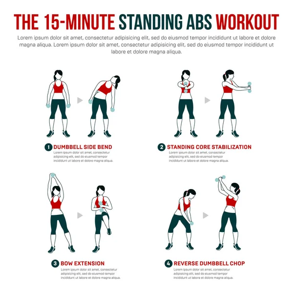 15 minutos de pie ejercicios abdominales — Vector de stock