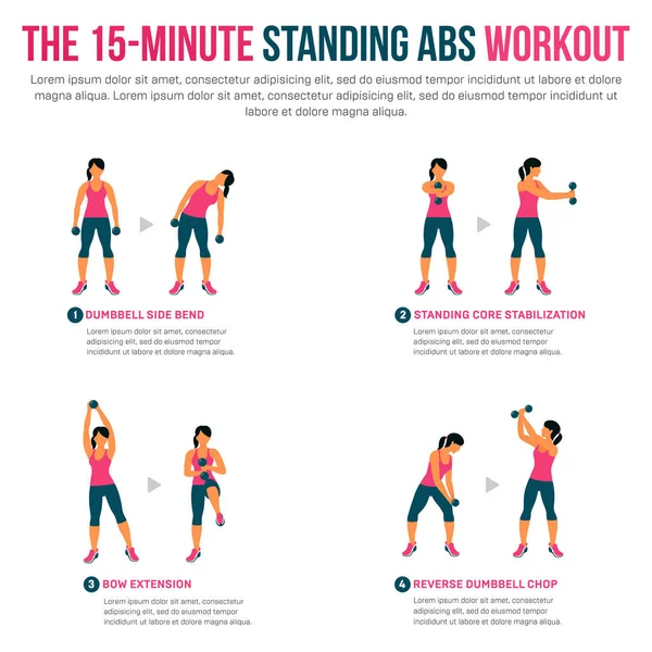 15 minute standing abs workout — Stock Vector