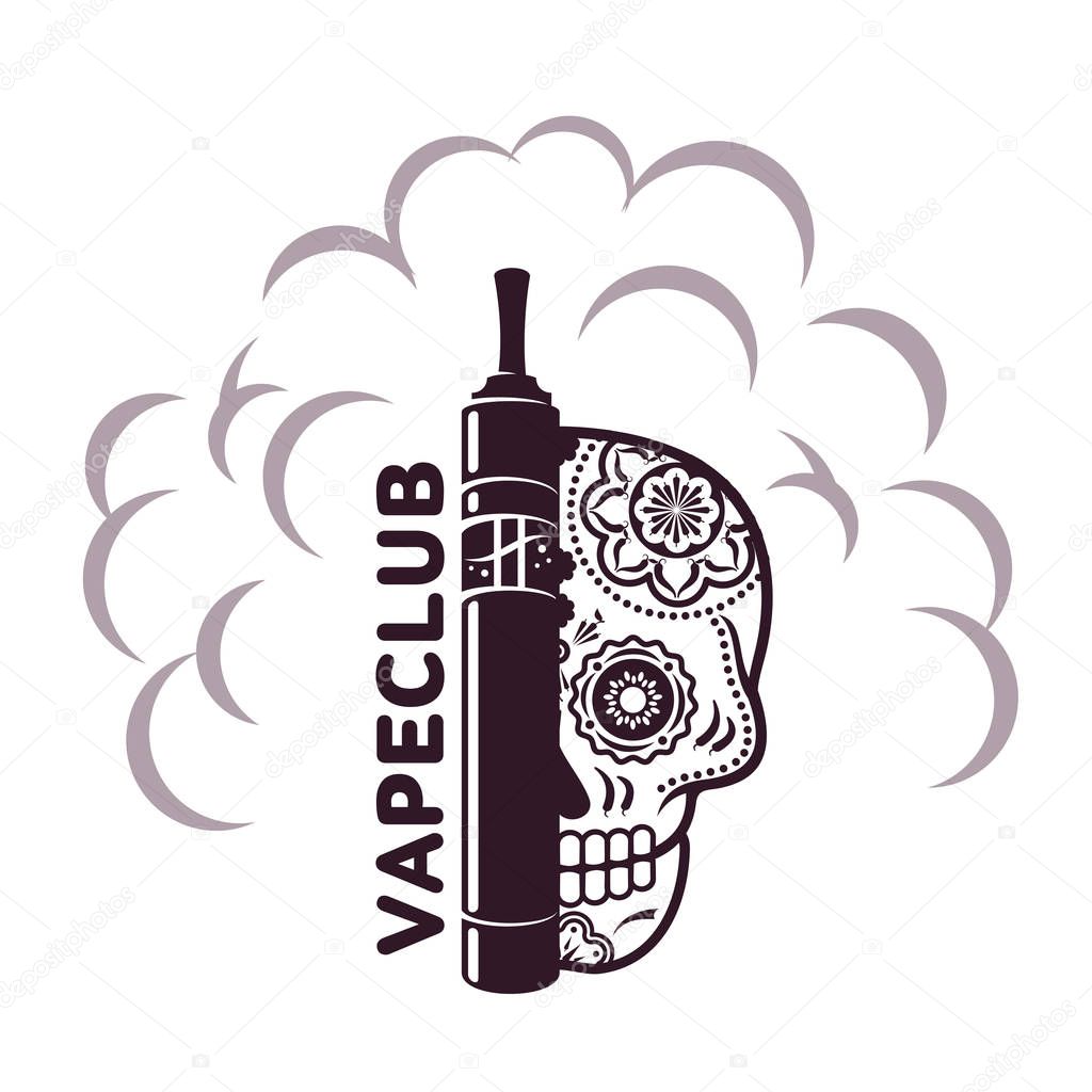 Vape, e-cigarette emblems, labels, prints and logo. Vector vintage illustration. Isolated on white background.
