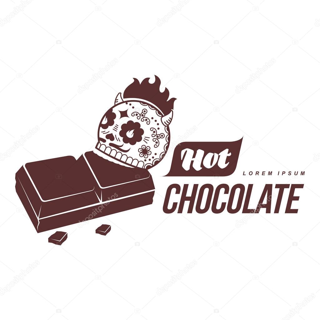 Vector logo template hot chocolate. Hot cocoa, marshmallow. Vector template for business card, poster, banner, design elements for cafe, coffee shop. Isolated on white background.