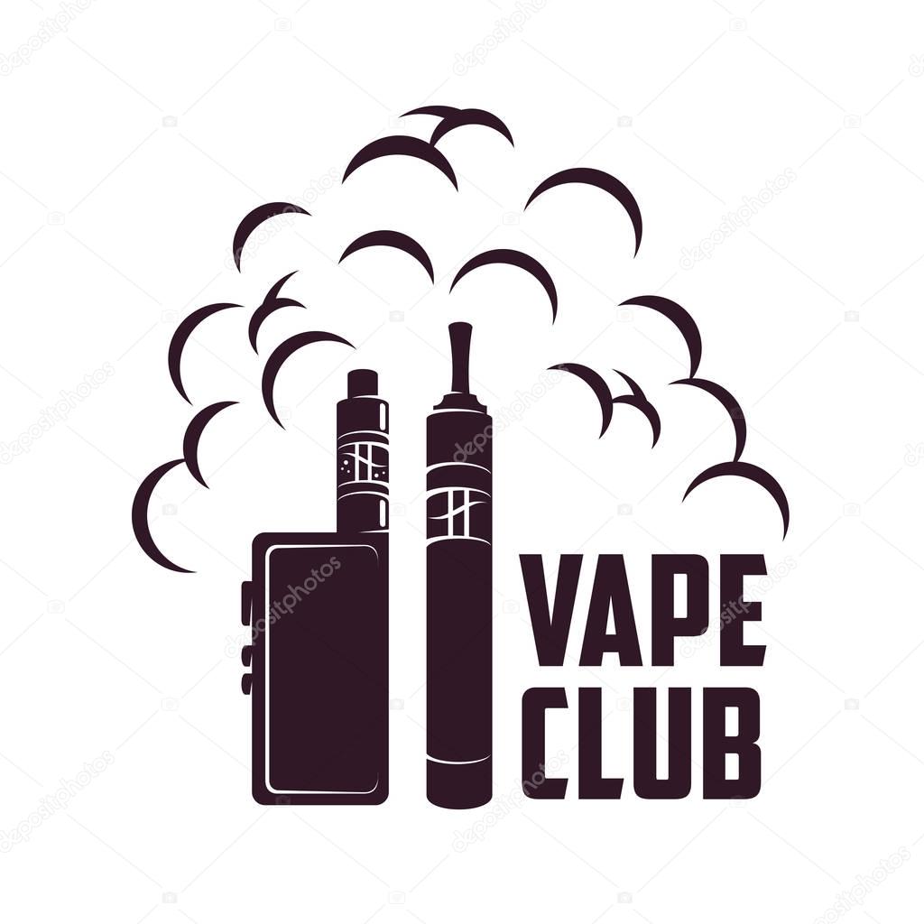 Vape, e-cigarette emblems, labels, prints and logo. Vector vintage illustration. Isolated on white background.