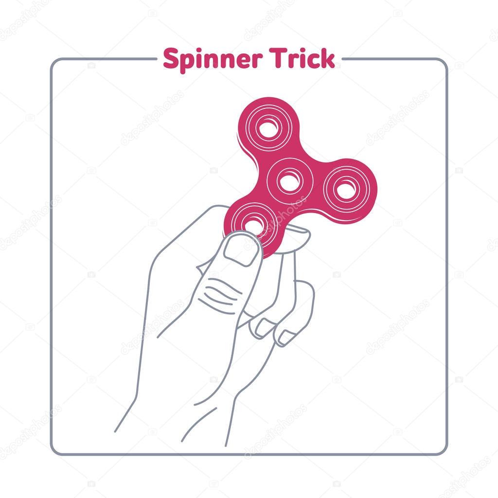Hand spinner trick flat vector illustration. Hand spinner tricks. Badges, labels, banners, advertisements, brochures, business templates. Vector illustration isolated on white background