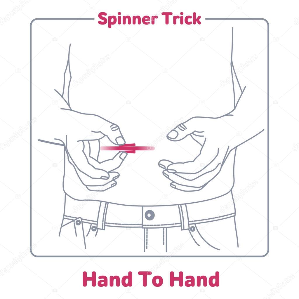 Hand spinner trick flat vector illustration. Hand spinner tricks. Badges, labels, banners, advertisements, brochures, business templates. Vector illustration isolated on white background