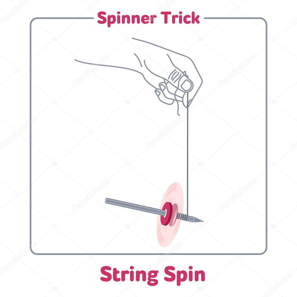 Hand spinner trick flat vector illustration. Hand spinner tricks. Badges, labels, banners, advertisements, brochures, business templates. Vector illustration isolated on white background