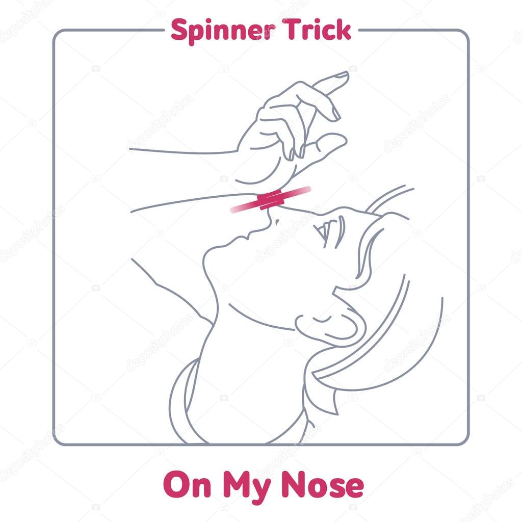 Hand spinner trick flat vector illustration. Hand spinner tricks. Badges, labels, banners, advertisements, brochures, business templates. Vector illustration isolated on white background