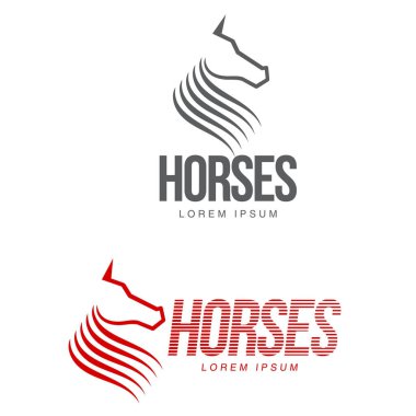 At profil grafik logo şablonu, vektör çizim beyaz arka plan üzerinde. Şık at baş ve vücut anahat istikrarlı, çiftlik, yarış logo tasarımı için