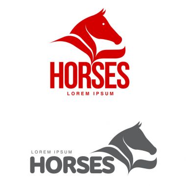At profil grafik logo şablonu, vektör çizim beyaz arka plan üzerinde. Şık at baş ve vücut anahat istikrarlı, çiftlik, yarış logo tasarımı için
