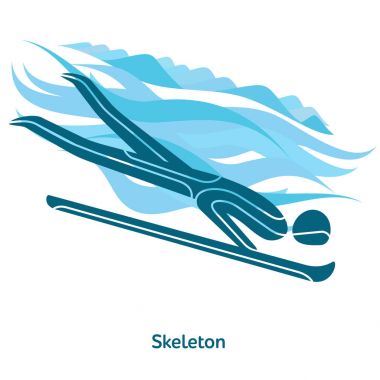 İskelet simgesi. Olaylar 2018 yılında Olimpiyat tür. Kış sporları Oyunlar simgeler, vektör ikonlar için web, baskı ve diğer projeler. Beyaz bir arka plan üzerinde izole vektör çizim