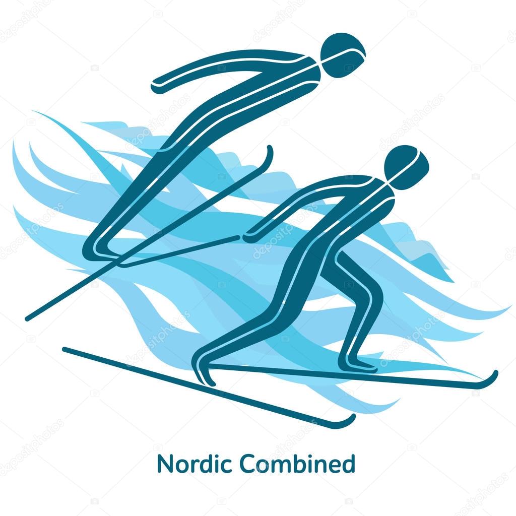 Nordic Combined icon. Olympic species of events in 2018. Winter sports games icons, vector pictograms for web, print and other projects. Vector illustration isolated on a white background