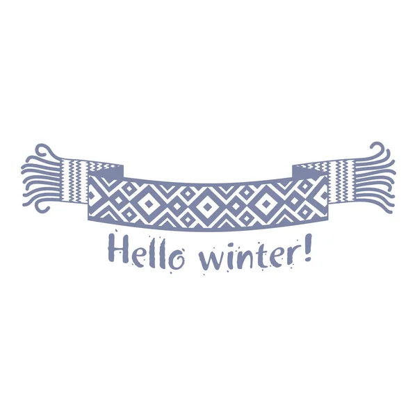 Теплый Вязаный Зимний Шарф Надписью Hello Winter Фоне Снега Елового — стоковый вектор