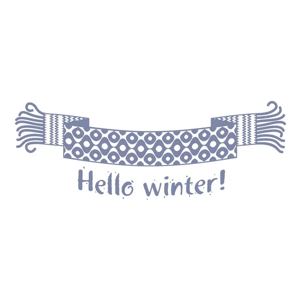 Теплый Вязаный Зимний Шарф Надписью Hello Winter Фоне Снега Елового — стоковый вектор