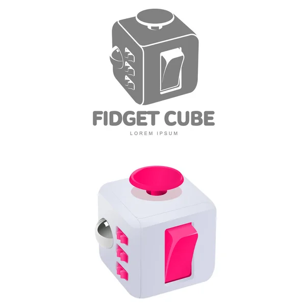 Ilustração Vetorial Cubo Fidget Truques Cubo Fidget Emblemas Rótulos Banners —  Vetores de Stock