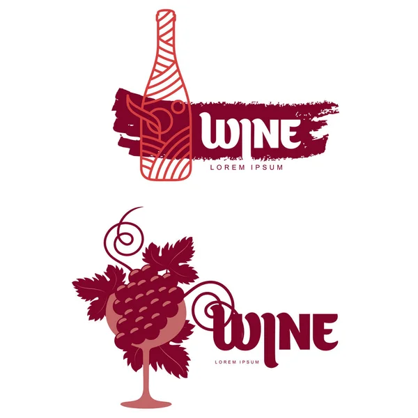 Modèles Logo Vin Pour Votre Conception Bouteille Verre Bouquet Raisins — Image vectorielle