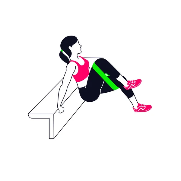 与迷你乐队锻炼 有氧运动和健身房锻炼 在白色背景上隔离的平面风格的健身房图标的矢量集 健身房的人 健身器材 — 图库矢量图片