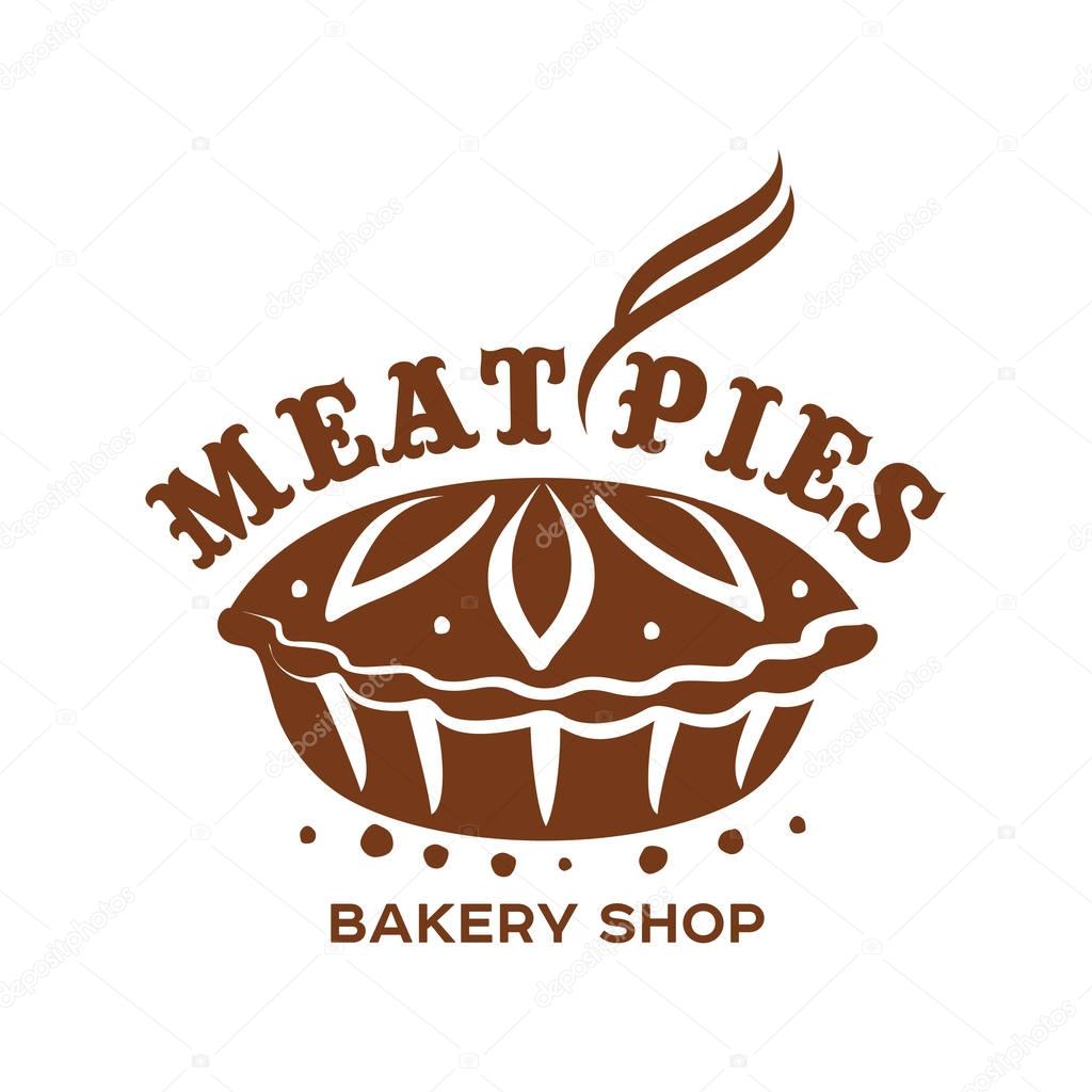 Meat pie, roll, quiche vector logo templates. One color illustration. Hot, fresh and tasty. Bakery shop menu, advertisements, brochures, business templates. Isolated on a white background