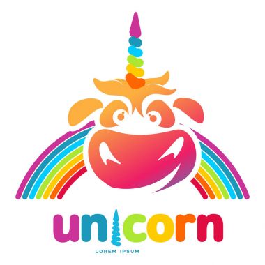 Tek boynuzlu at illüstrasyon logo şablonu