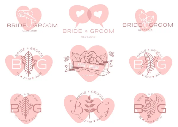 Modelos Design Elegantes Para Cartão Casamento Logotipo Casamento Para Sinal — Vetor de Stock