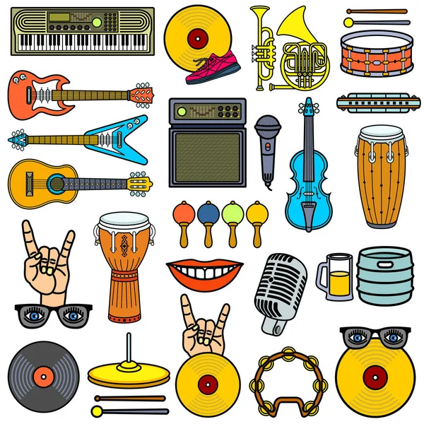 Instruments de musique. Fond musical coloré. Illustration vectorielle — Image vectorielle