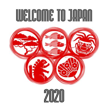 Vektör illüstrasyon Japon sembolü. Japonya 'ya hoş geldiniz.