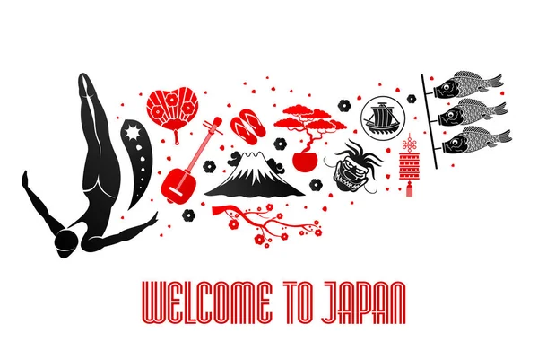 Vektorová ilustrace Japonský symbol. Vítejte v Japonsku — Stockový vektor