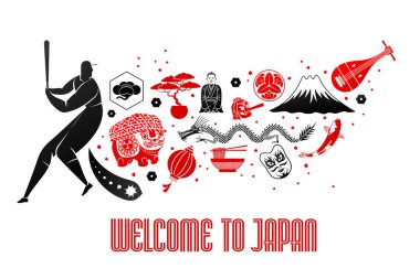 Vektör illüstrasyon Japon sembolü. Japonya 'ya hoş geldiniz.