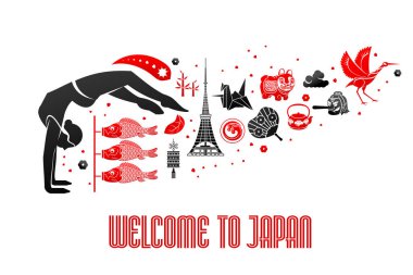 Vektör illüstrasyon Japon sembolü. Japonya 'ya hoş geldiniz.