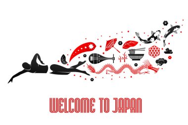 Vektör illüstrasyon Japon sembolü. Japonya 'ya hoş geldiniz.