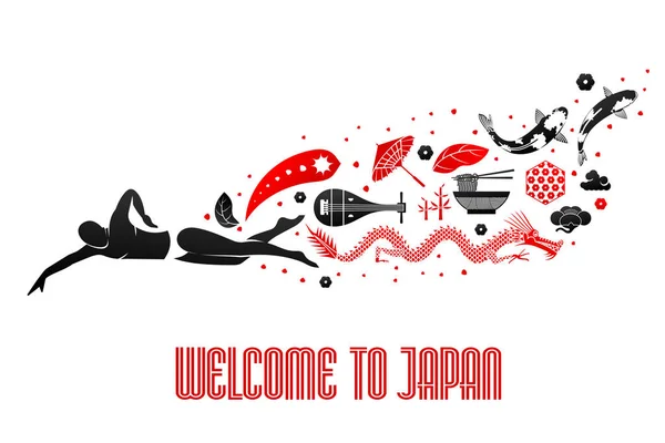 Vector illustration Japanese symbol. Welcome to Japan — Stock Vector