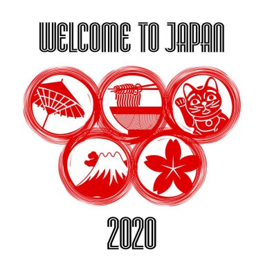 Vektör illüstrasyon Japon sembolü. Japonya 'ya hoş geldiniz.