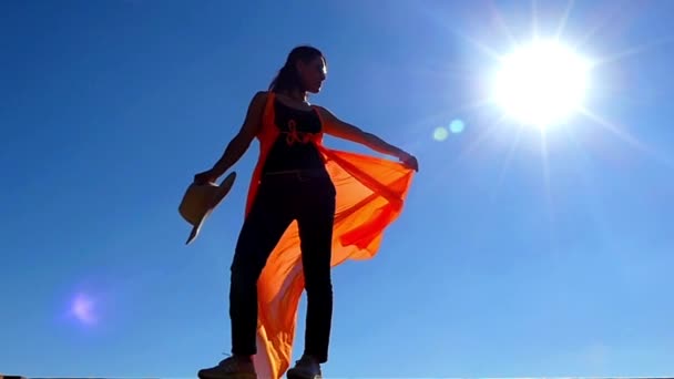 Model Wears a Cowboy Hat in Slow Motion. — Stock Video