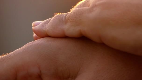 Crème Hand close-up. de actie bij zonsondergang in Slow Motion. — Stockvideo