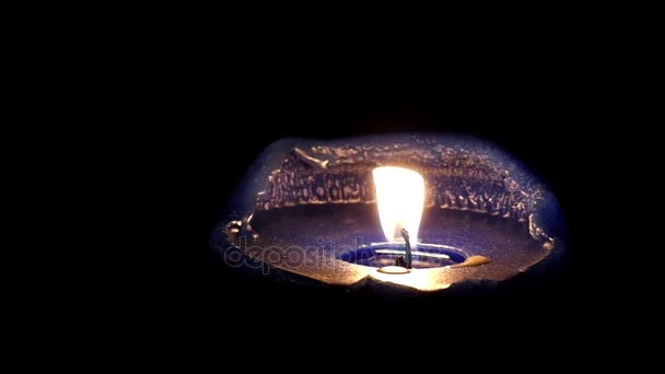 A Beautiful Darkblue Candle Being Extinguished With a Strong Wind Blow. — Stock Video