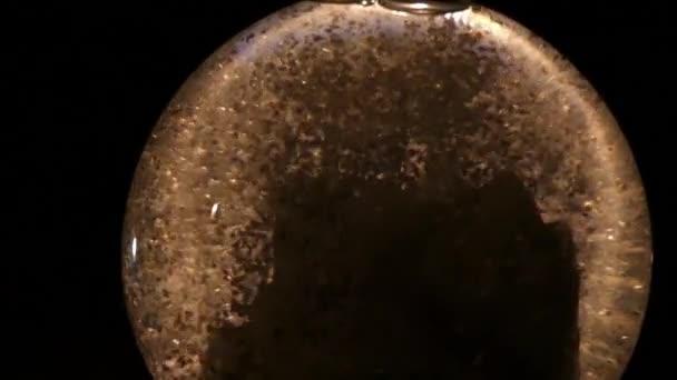 Un juguete transparente esférico de Navidad con un castillo y copos de nieve en él . — Vídeo de stock