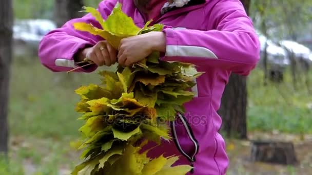 Proces tvorby věnec z javorového listí. — Stock video