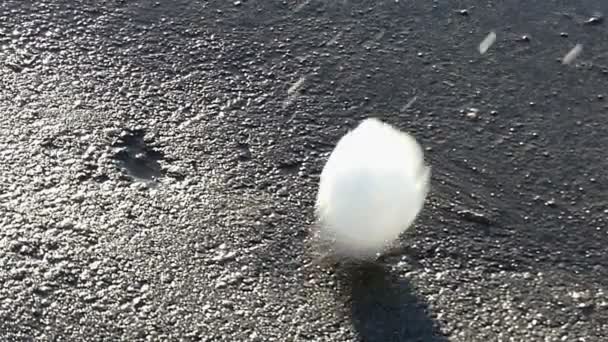Palla di neve rompe sull'asfalto in slow motion . — Video Stock