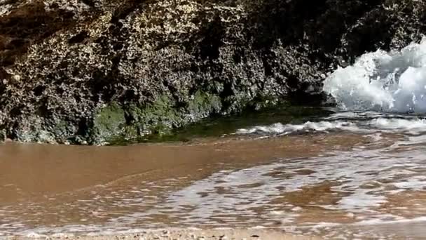 Playa pedregosa y olas espumosas en la costa del mar Báltico en cámara lenta . — Vídeos de Stock