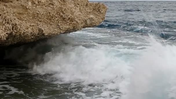 Powerful Splash of the Waves in Slow Motion on Stony Coast. — Stock Video